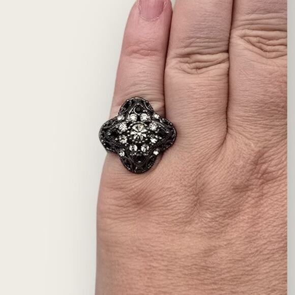 Black & Smoky Crystal Filigree Statement Ring – Premier Designs - Picture 3 of 7